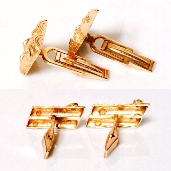 14k Solid Gold Cufflinks Tree Bark Log Texture - Picture 2 of 4